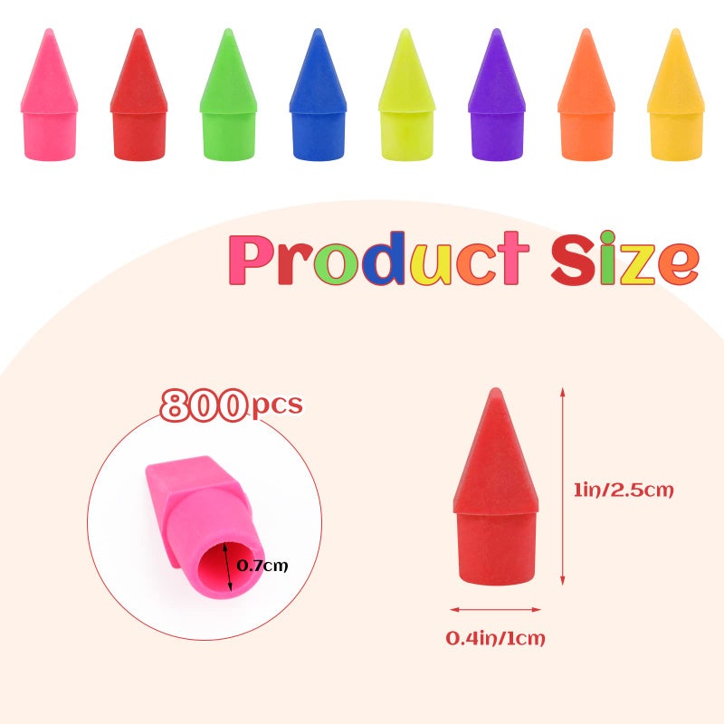Fyess 800PCS Caps Pencil Erasers Chisel Shape Pencil Eraser Arrowhead Caps Erasers Latex Free Pencil Pencil Eraser Toppers Assorted Colors for Favors Games Prizes Pencil Top Erasers Home School Office - Image 2